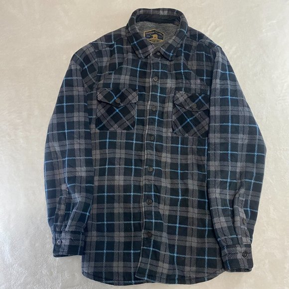 Freedom Foundry Button Up Sherpa Lined Flannel Black Blue Lumber Jack Plaid L - Picture 3 of 9